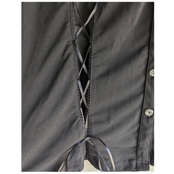 Y2K Champange by Le Greiner Ribbon Lace Sequin yoke top - Picture 3 of 11